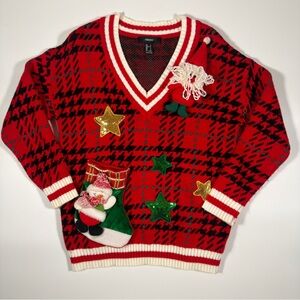 Forever‎ 21 Red and Green Knit Christmas Sweater Size Small